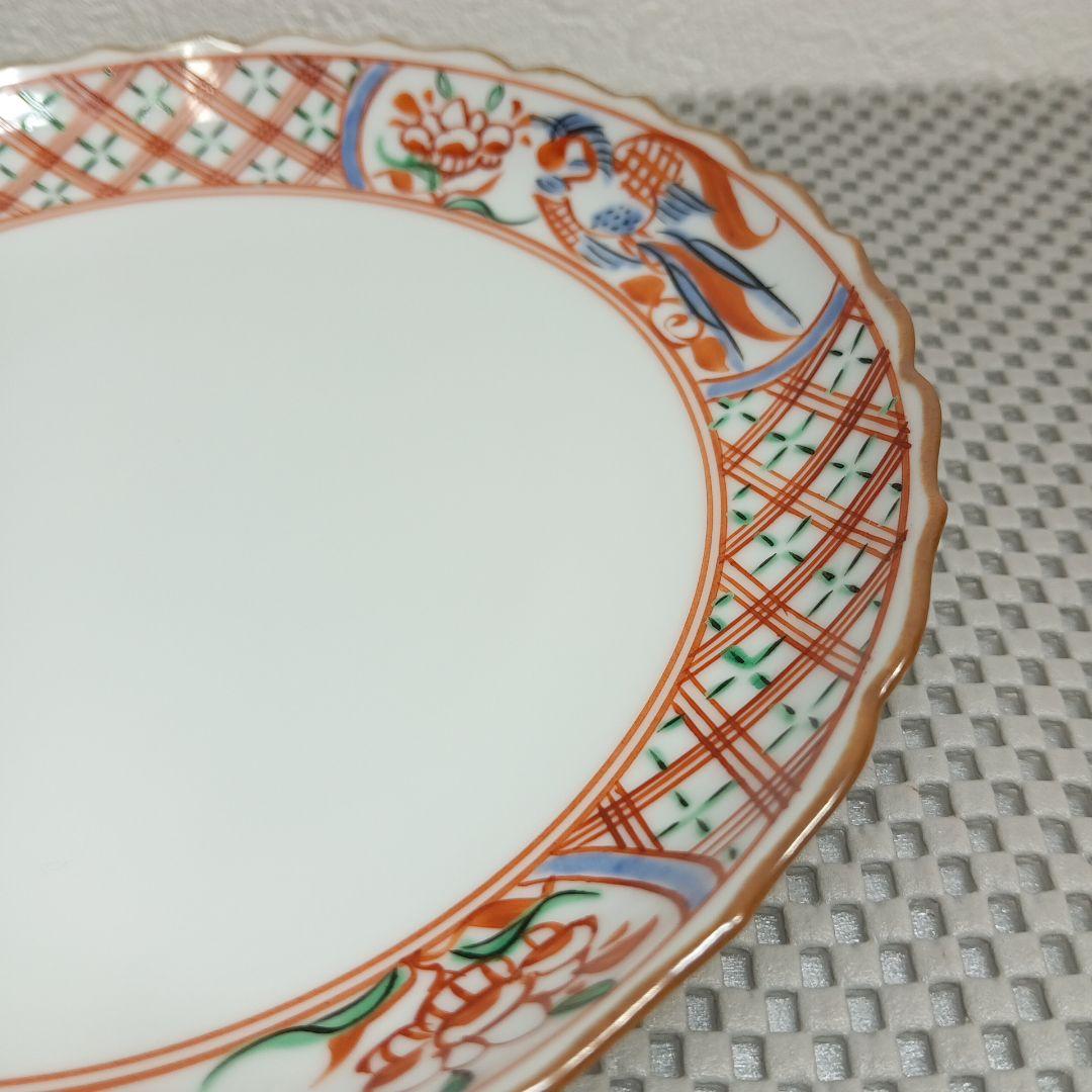 清水焼 赤絵格子花鳥六寸皿 お皿 菓子皿 盛り皿 5枚セット