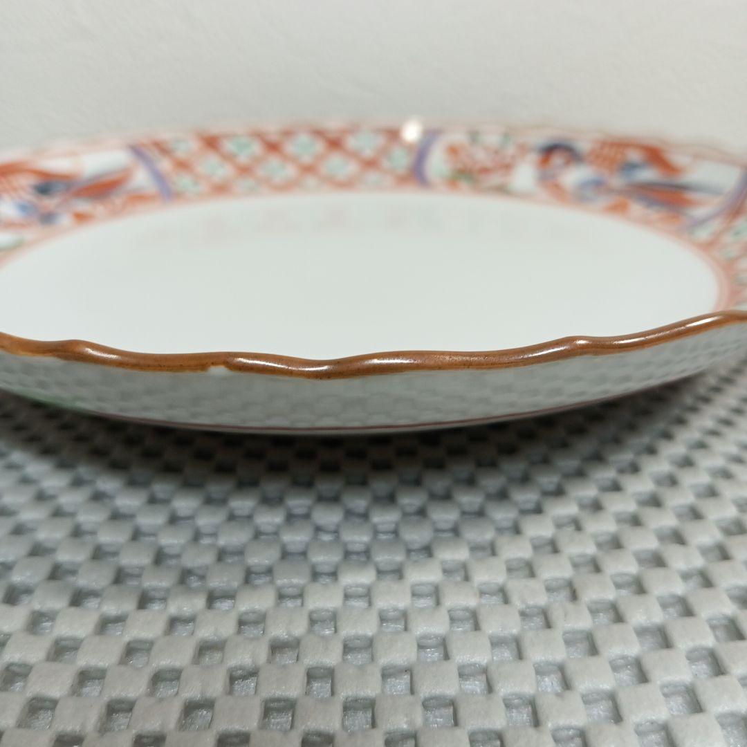 清水焼 赤絵格子花鳥六寸皿 お皿 菓子皿 盛り皿 5枚セット