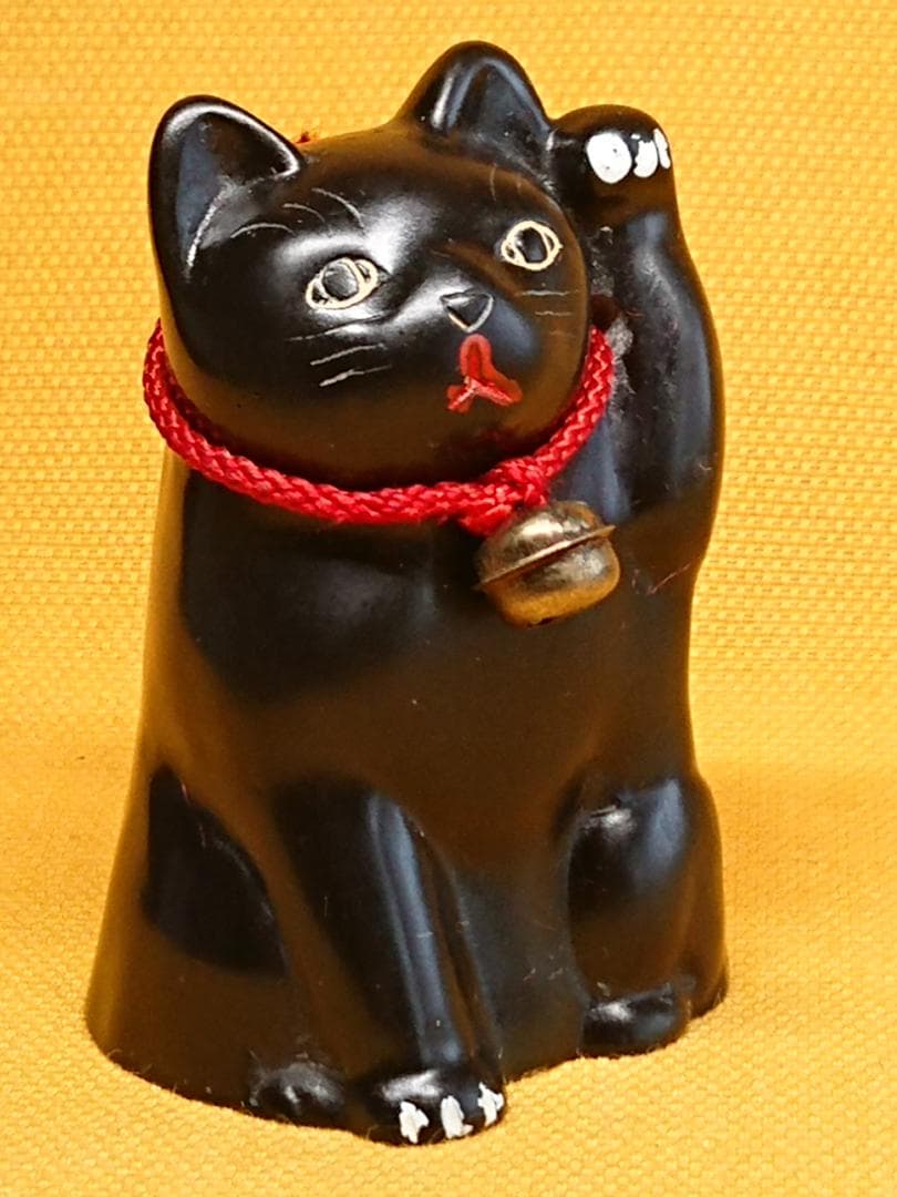 ネコ　猫　黒猫　招き猫　石製　置物　インテリア　工芸品　美術品　A2815