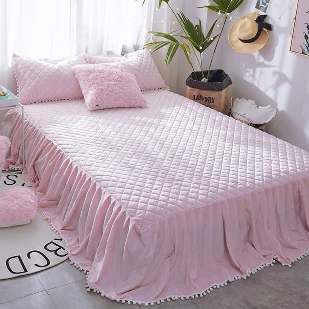 ピンク フリース キルティングカバーセット セミダブル