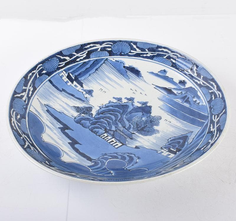 伊万里焼 古伊万里 山水文大皿 飾皿 直径40cm V R3581C伊万里焼 古