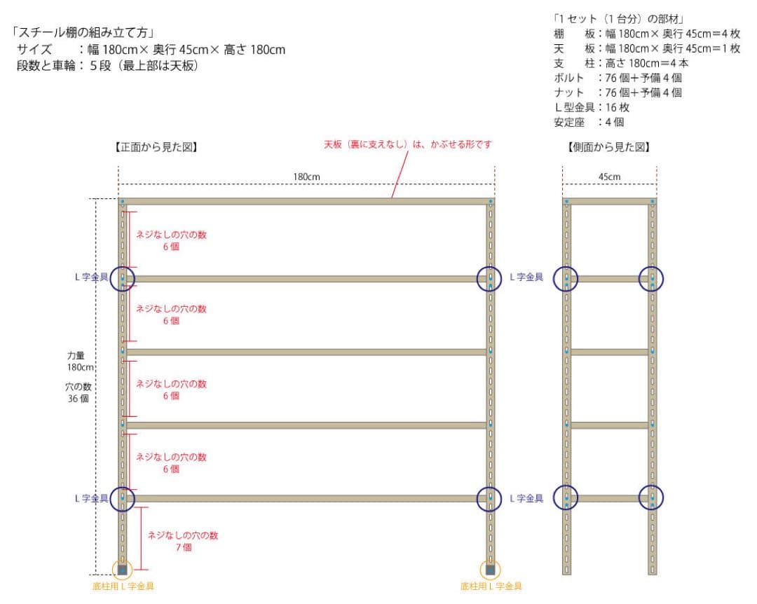スチールラック 180×45×180 5段 ベージュ 3台分 福井県引き取り限定