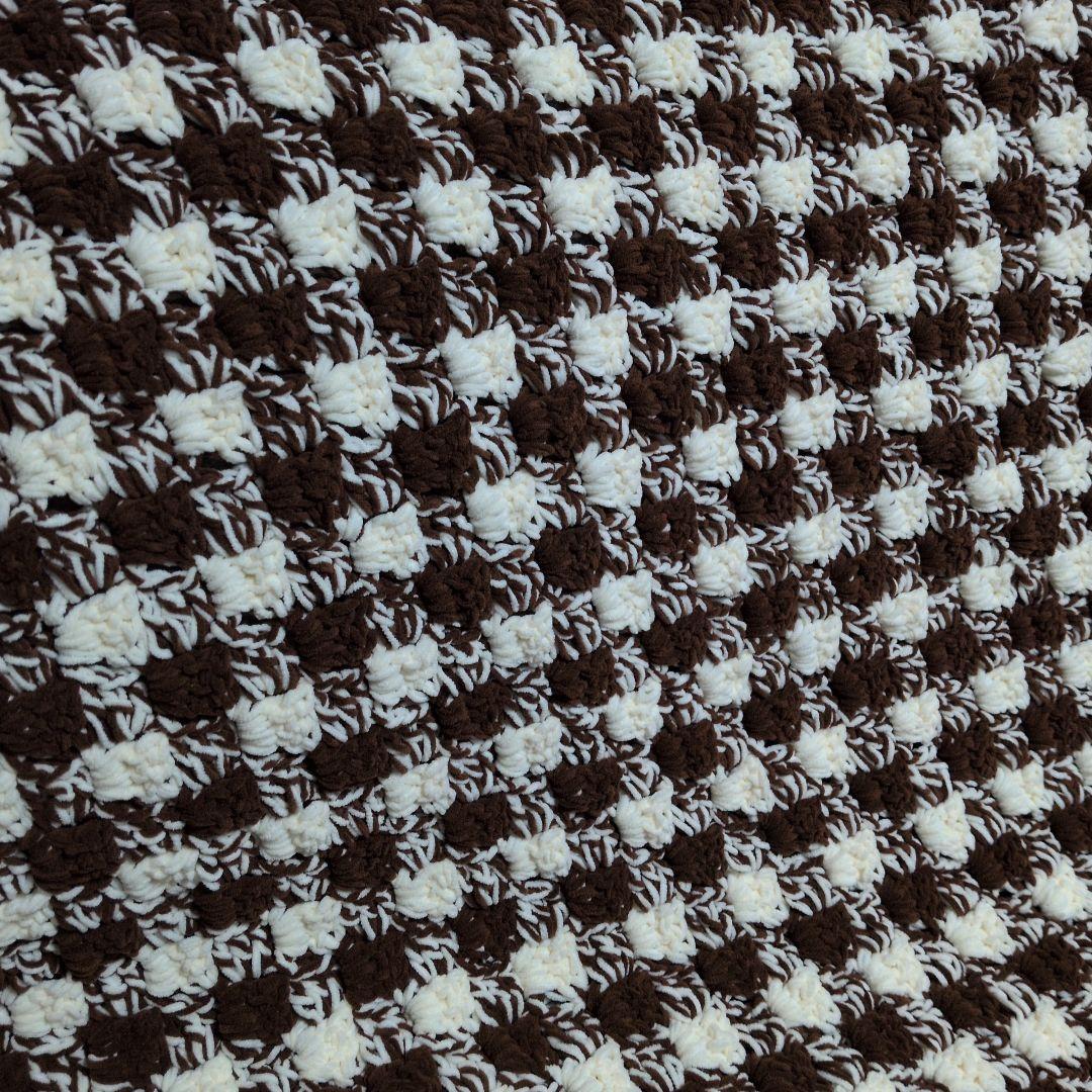 ギンガムチェック柄 手編みブランケット ひざ掛け マルチカバー