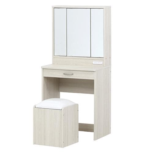 《新品・送料無料》メルル ドレッサー(三面鏡) スツール付き ホワイト 木目調