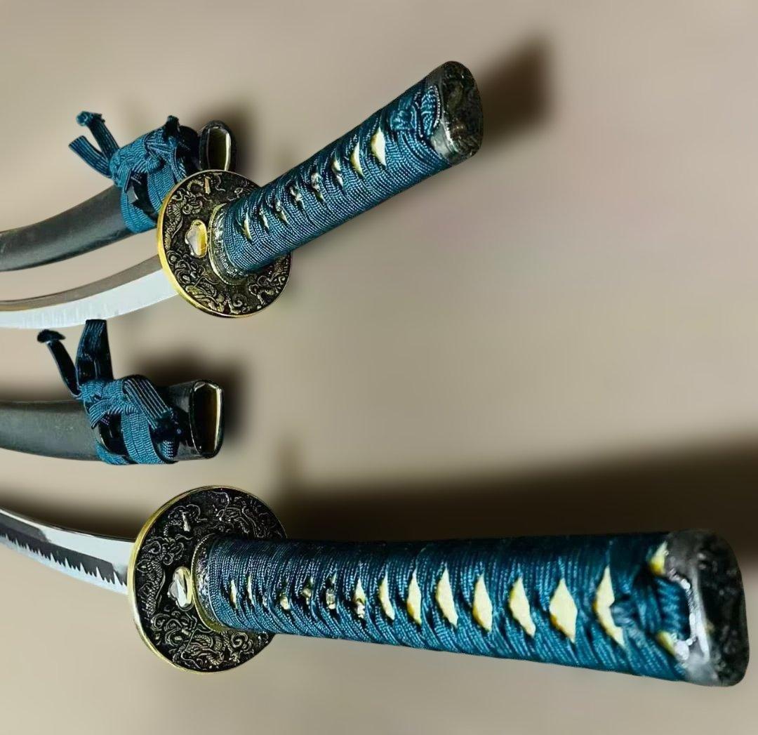 高級模造刀　居合刀　のたれ刃紋　2本セット　打刀　脇差　インテリア （刀4）