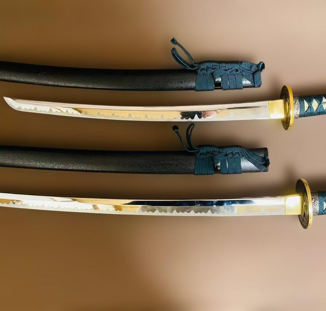 高級模造刀　居合刀　のたれ刃紋　2本セット　打刀　脇差　インテリア （刀4）