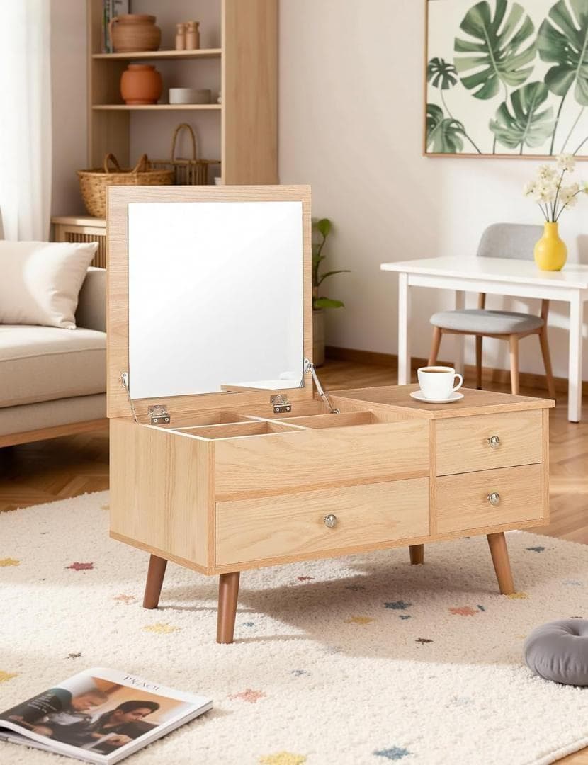 ドレッサーテーブル ローテーブル コンパクト 引き出し付き 棚付き