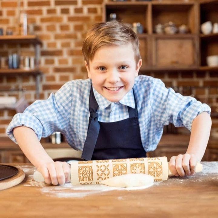 エンボスローラー　四角柄　木製麺棒　花柄　クッキー　クッキング　ハロウィン