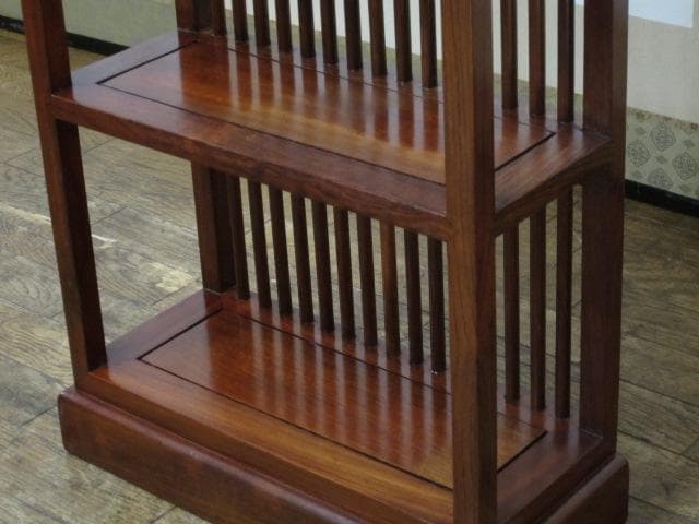 総唐木 花梨 無垢材 縦桟格子 3段 民芸 書棚/本棚/ブックシェルフ/飾り棚