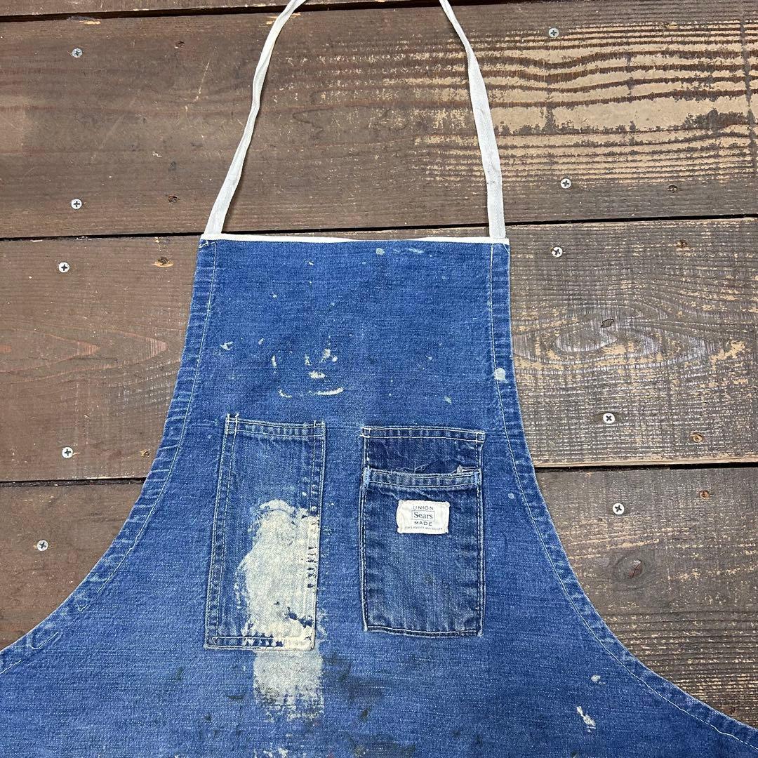 60s　SEARS　デニム　エプロン　ヴィンテージ　ミミ付　ダメージ　ボロ