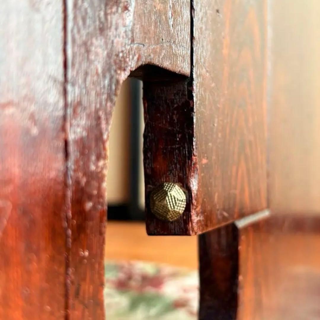 【 古物 】和風 木製 座卓 真鍮 取っ手 引き出し