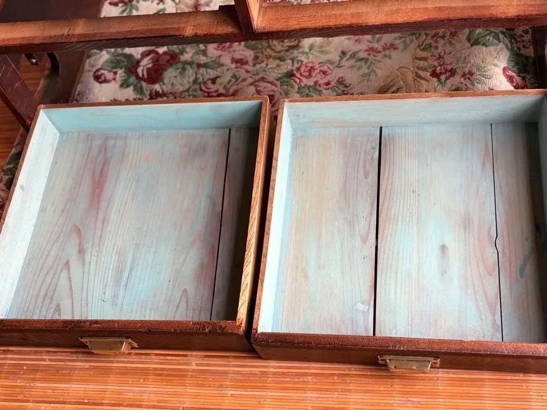 【 古物 】和風 木製 座卓 真鍮 取っ手 引き出し