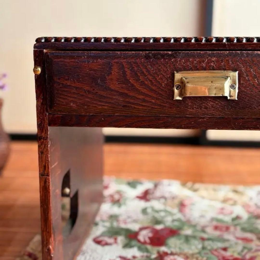 【 古物 】和風 木製 座卓 真鍮 取っ手 引き出し