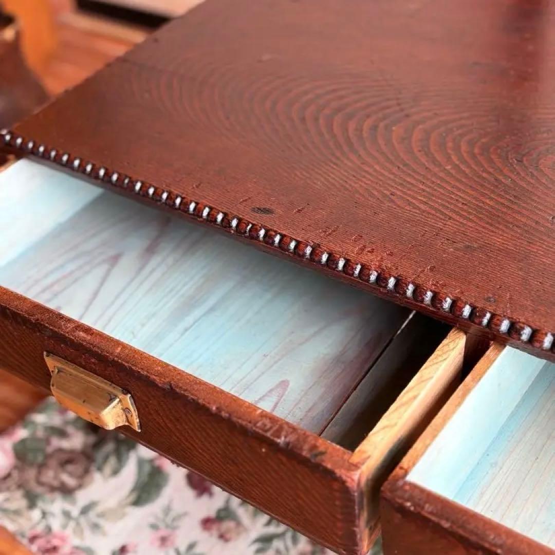 【 古物 】和風 木製 座卓 真鍮 取っ手 引き出し