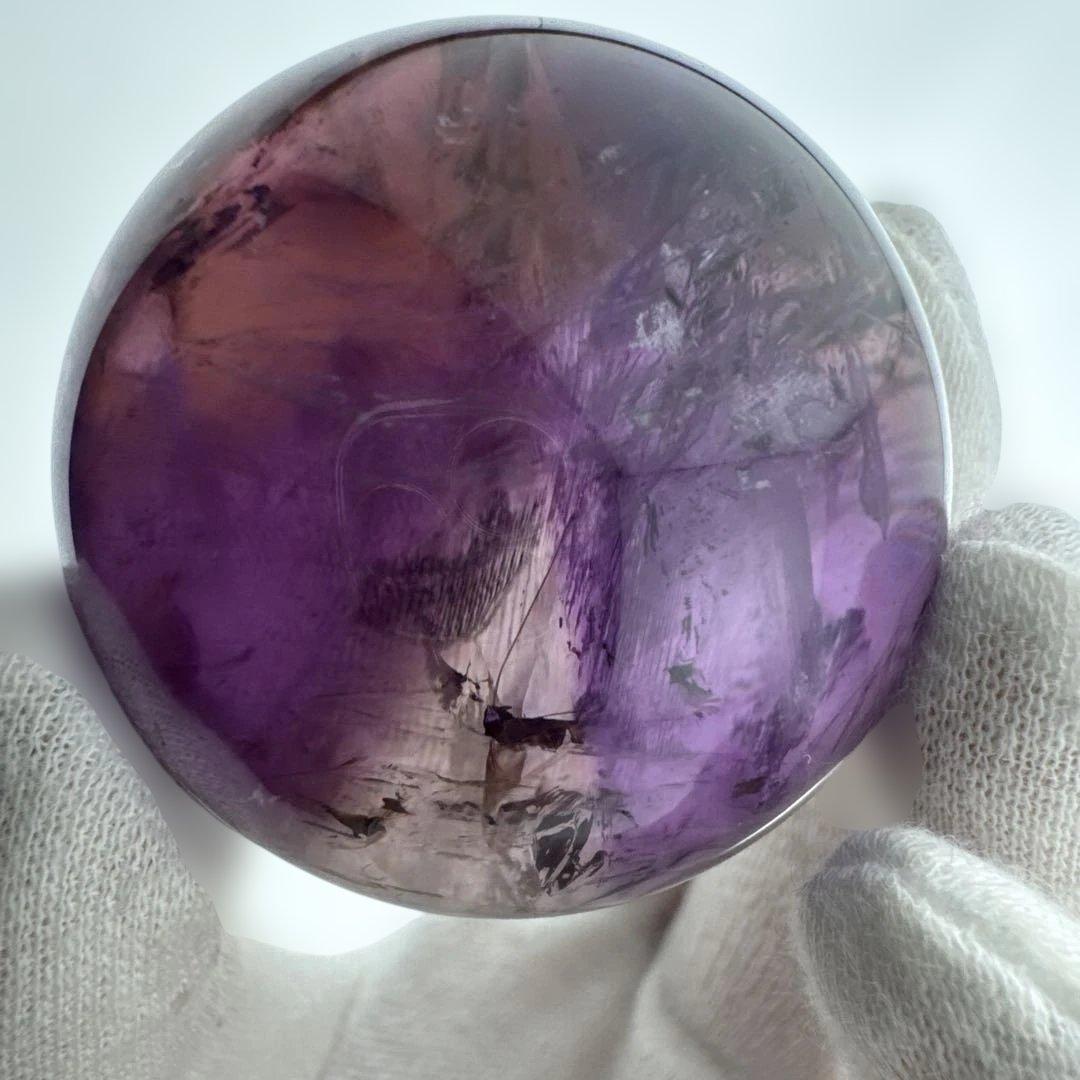 M-6天然アメトリン丸玉　トラピチェアメジストスフィア　虹入り天然石　クリスタル