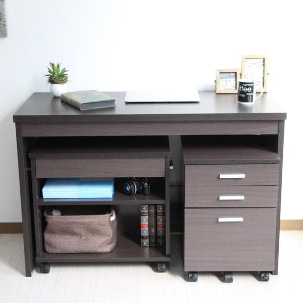 【新品・送料無料】110cm幅 システムデスク3点セット ダークブラウン