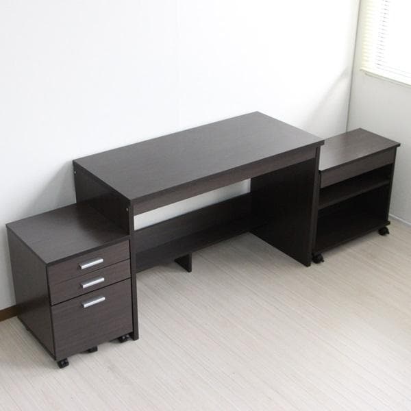 【新品・送料無料】110cm幅 システムデスク3点セット ダークブラウン