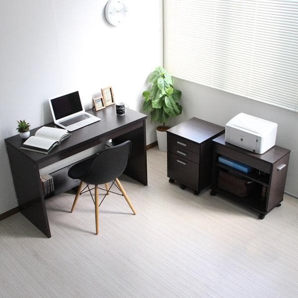 【新品・送料無料】110cm幅 システムデスク3点セット ダークブラウン