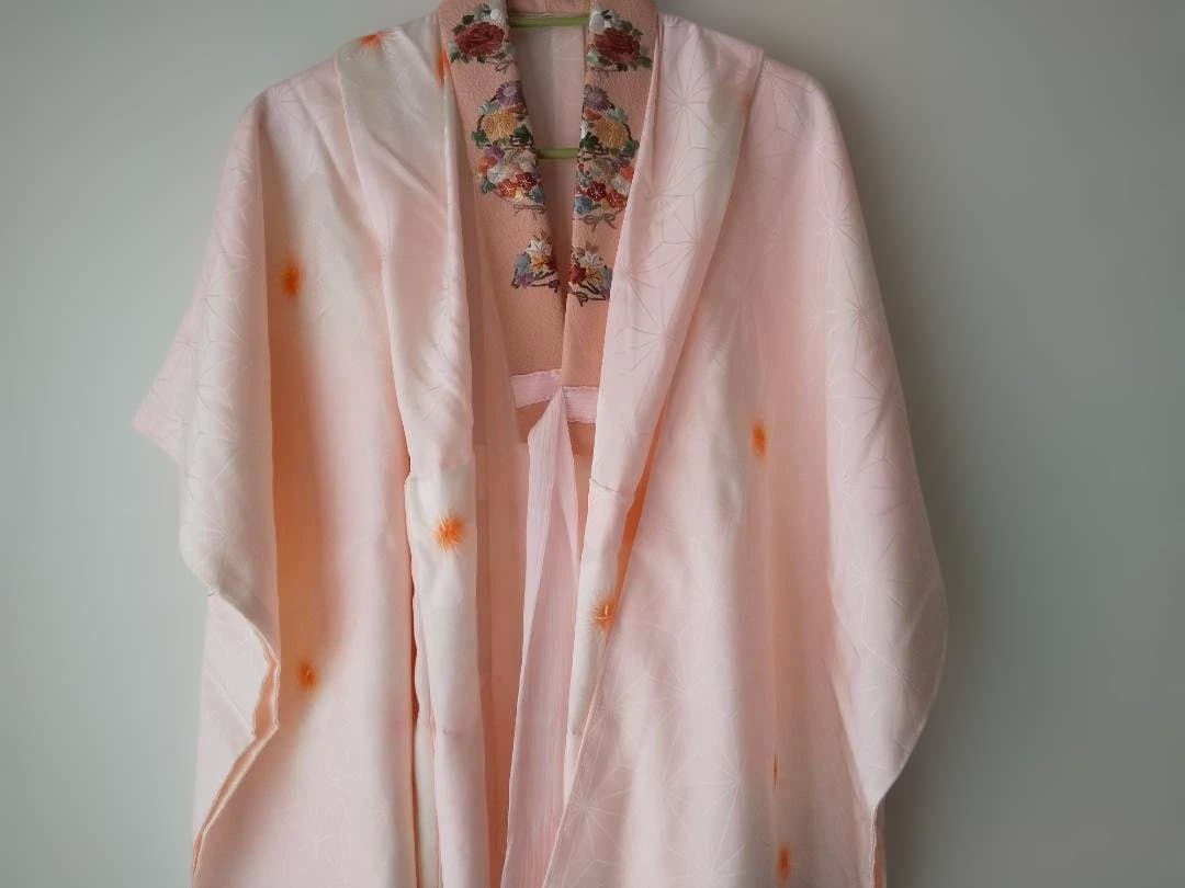 朱赤蝶柄着物　小物付きフルセット　正絹　7歳