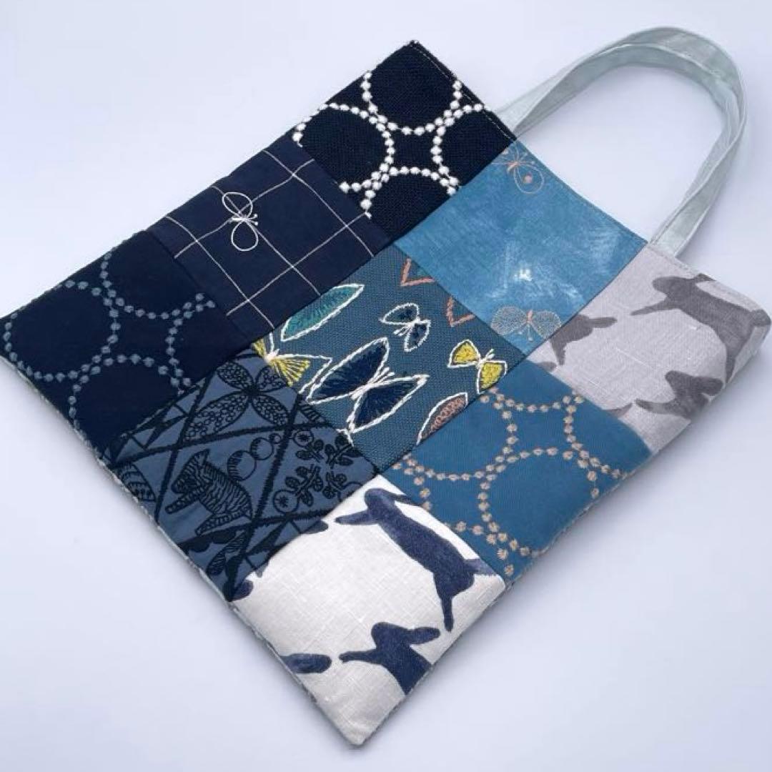 51.ミナペルホネン*パッチワーク ハンドメイド バッグ ブルー