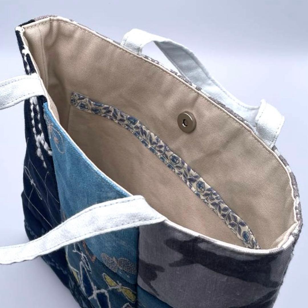 51.ミナペルホネン*パッチワーク ハンドメイド バッグ ブルー