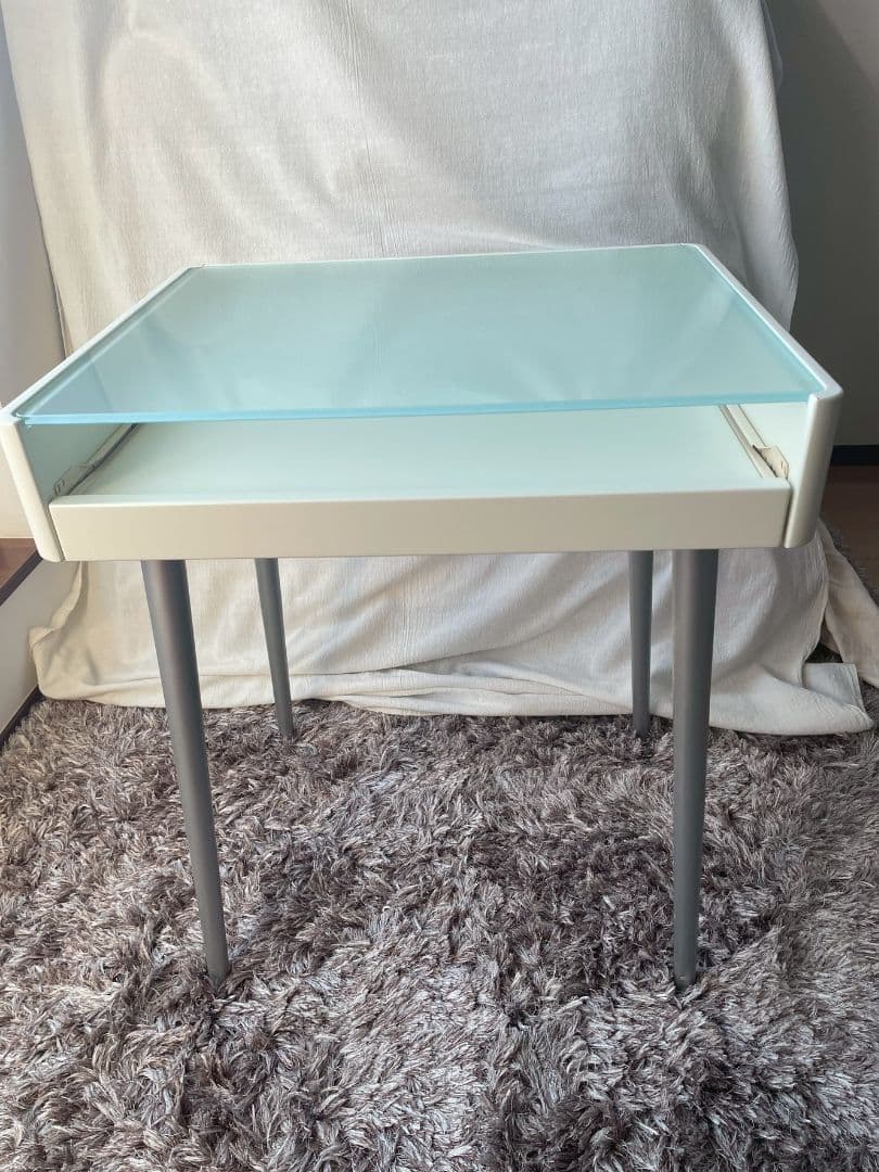 【美品】すりガラステーブル オシャレ PC台 スライド式引き出し