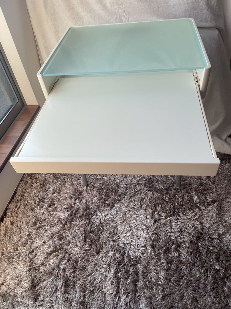【美品】すりガラステーブル オシャレ PC台 スライド式引き出し