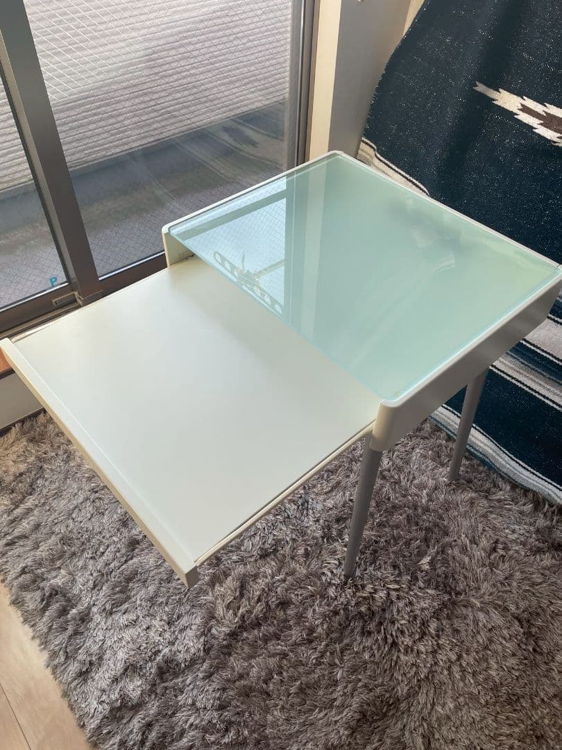 【美品】すりガラステーブル オシャレ PC台 スライド式引き出し