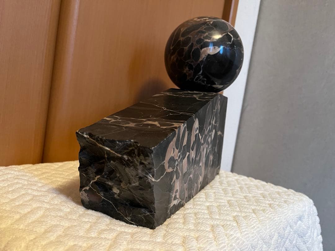 石製アートオブジェ 球体と台座のセット