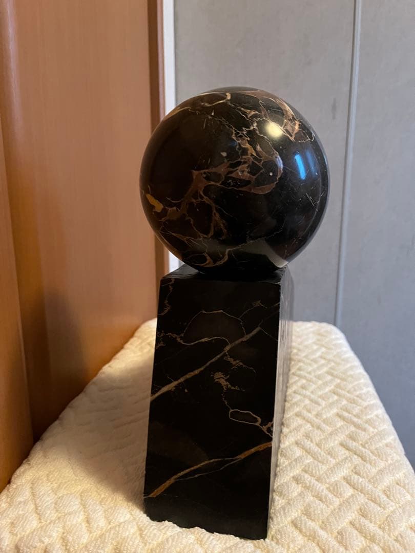 石製アートオブジェ 球体と台座のセット