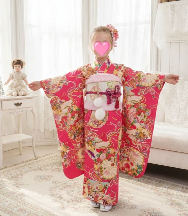 アンティーク綺麗なピンクの着物に薔薇の花作り帯セット