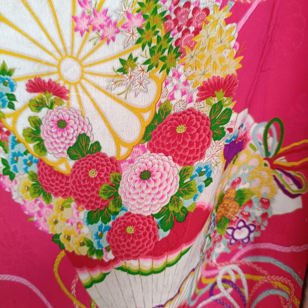 アンティーク綺麗なピンクの着物に薔薇の花作り帯セット