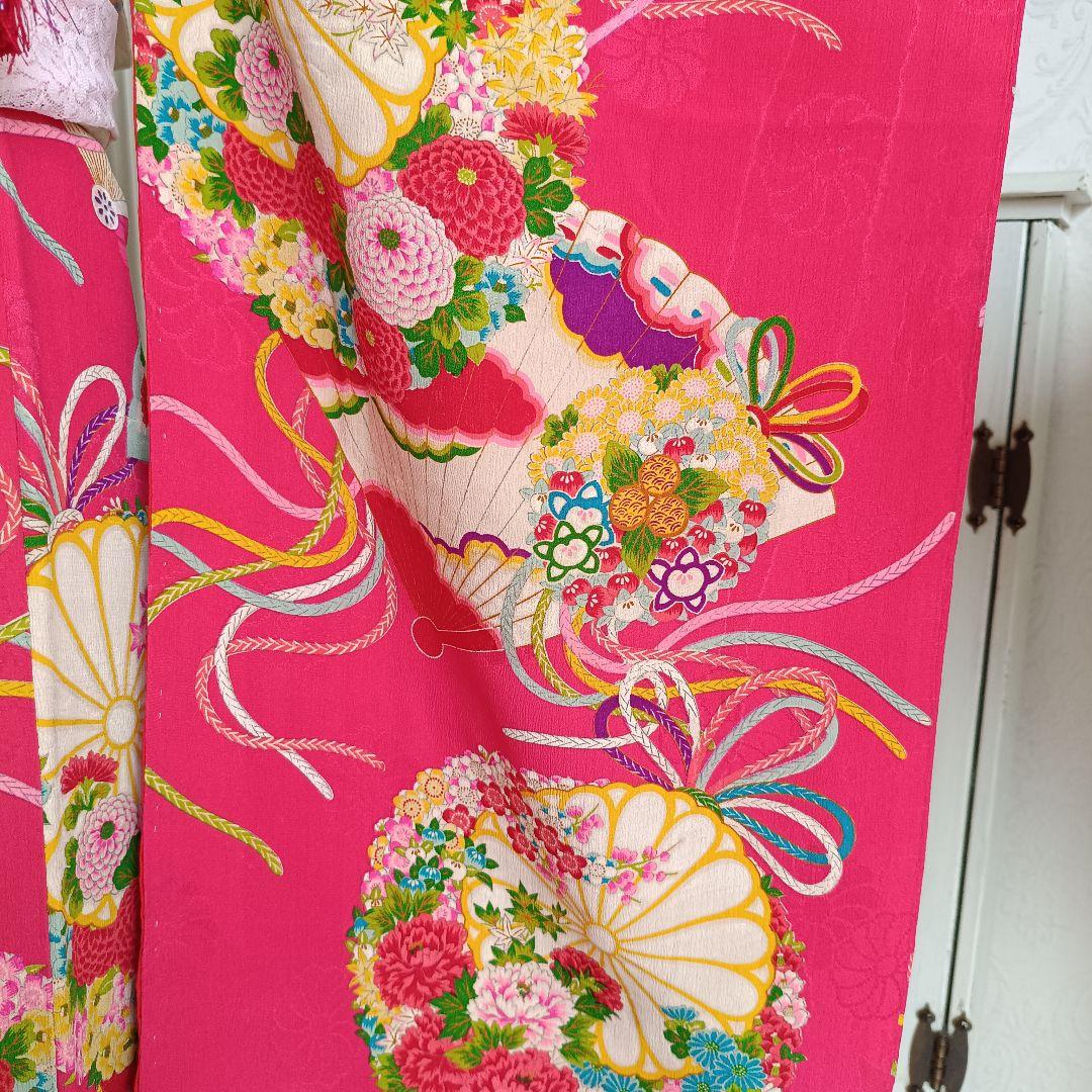 アンティーク綺麗なピンクの着物に薔薇の花作り帯セット