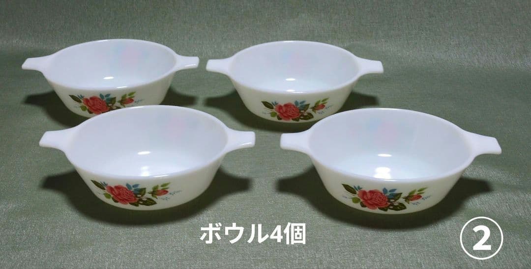 英国製 JAJ オールドパイレックス ミルクガラス コテージローズ24点