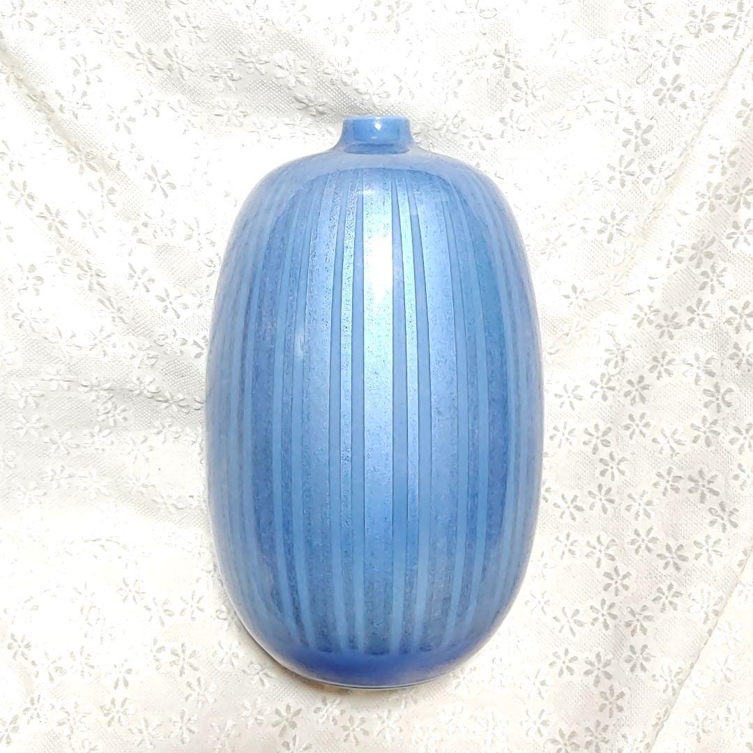 人間国宝 中田一於 釉裏銀彩 花入 九谷焼 淡青釉裏銀彩 花瓶 日本工芸