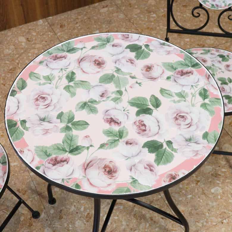 ガーデンテーブルセット アイアン ローズ/薔薇 3点セット