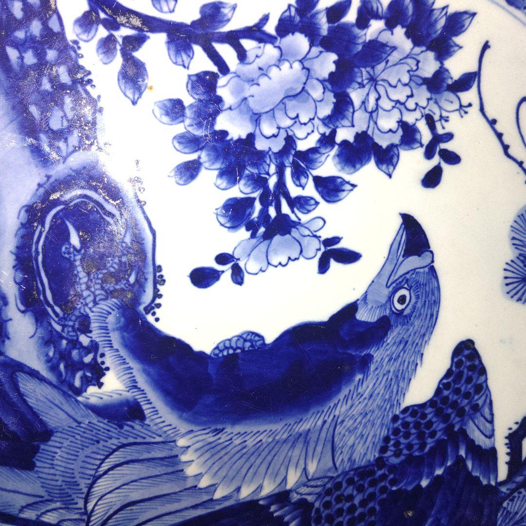 ベロ藍　鳥花図染付皿　直径41cm