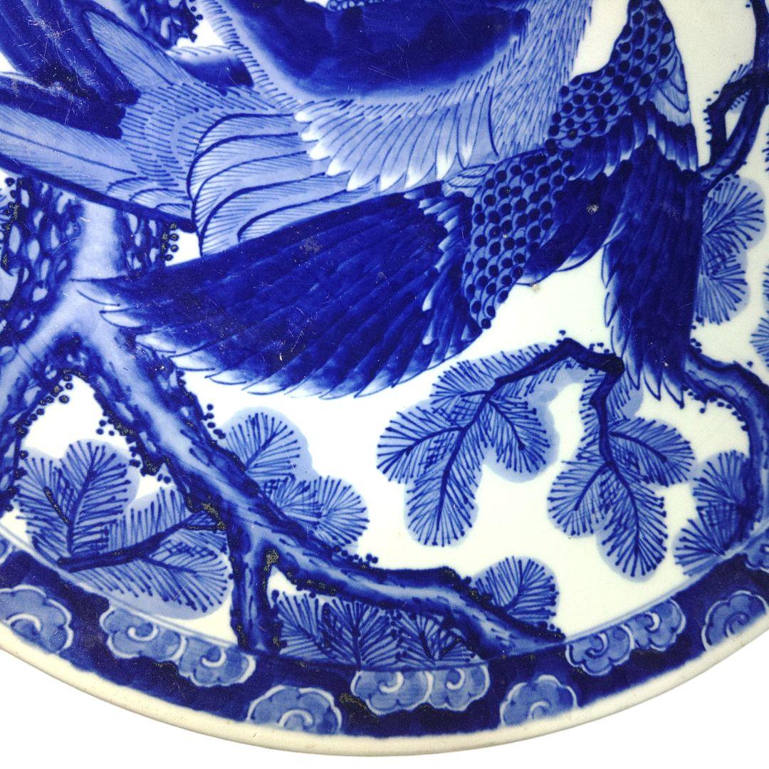 ベロ藍　鳥花図染付皿　直径41cm