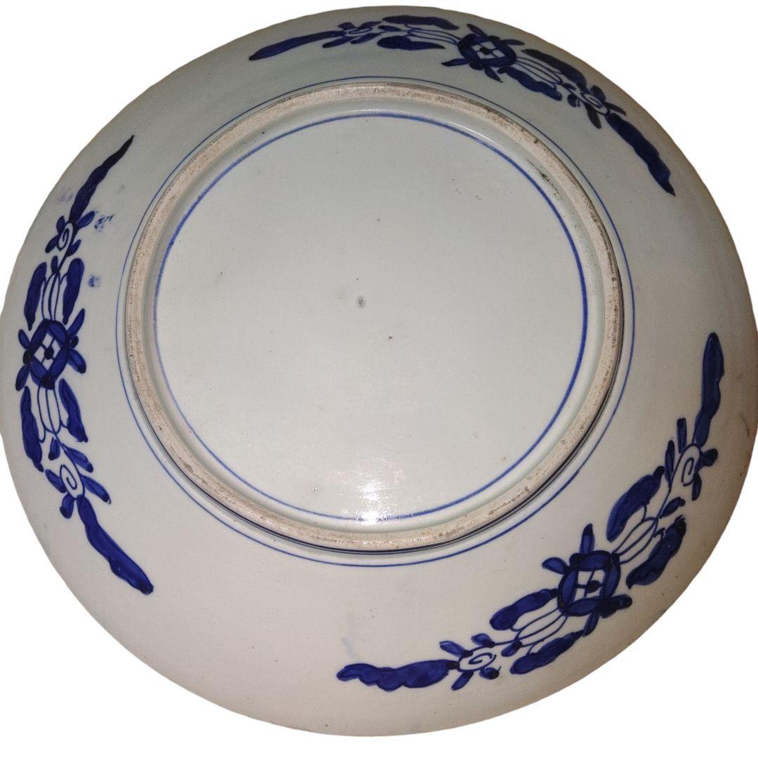 ベロ藍　鳥花図染付皿　直径41cm