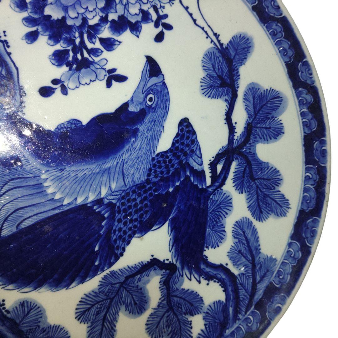 ベロ藍　鳥花図染付皿　直径41cm