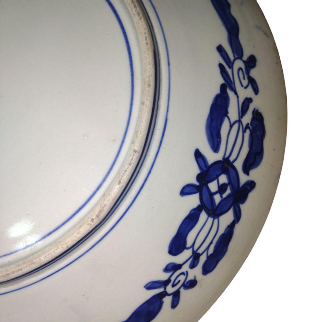 ベロ藍　鳥花図染付皿　直径41cm