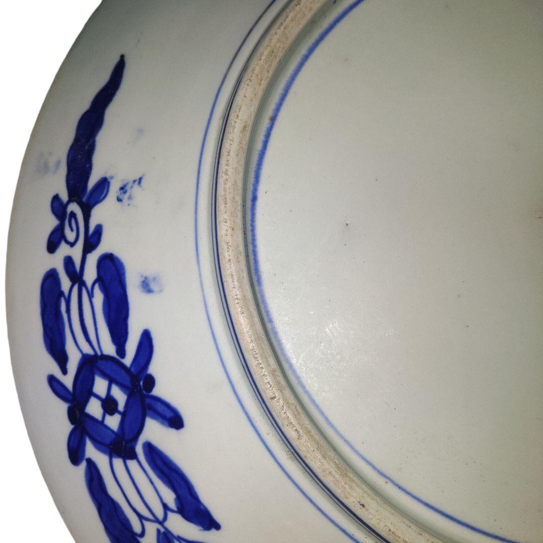 ベロ藍　鳥花図染付皿　直径41cm