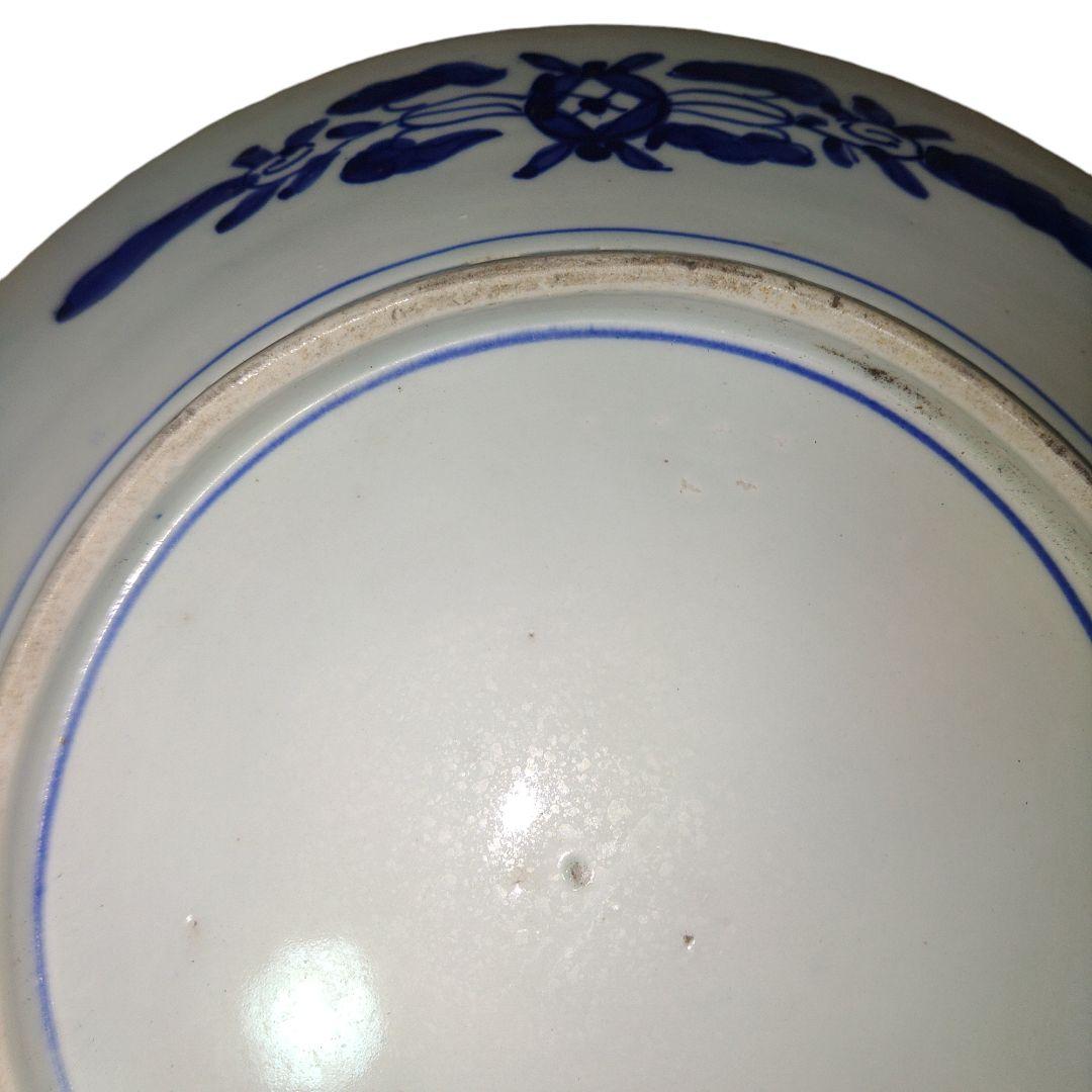 ベロ藍　鳥花図染付皿　直径41cm