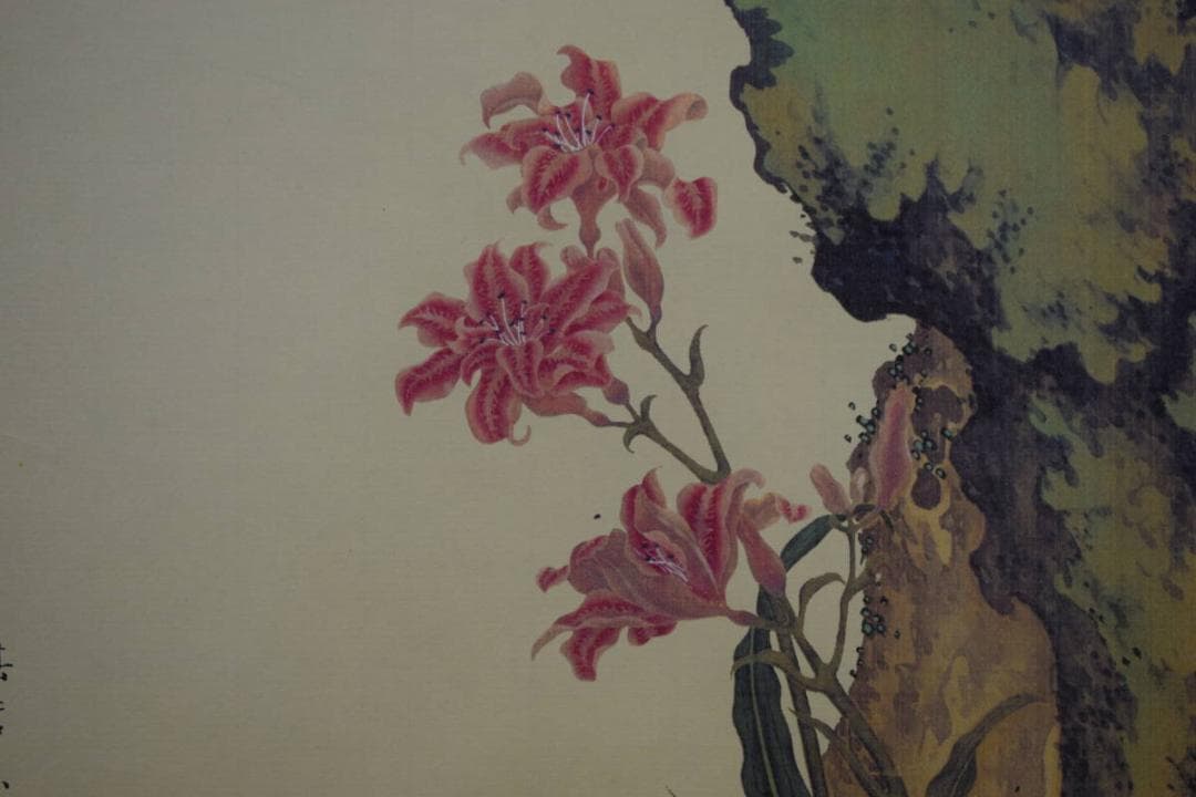 複製/熊代熊斐/桃樹山鵲図/工芸/布袋屋掛軸HF-464 - メルカリ