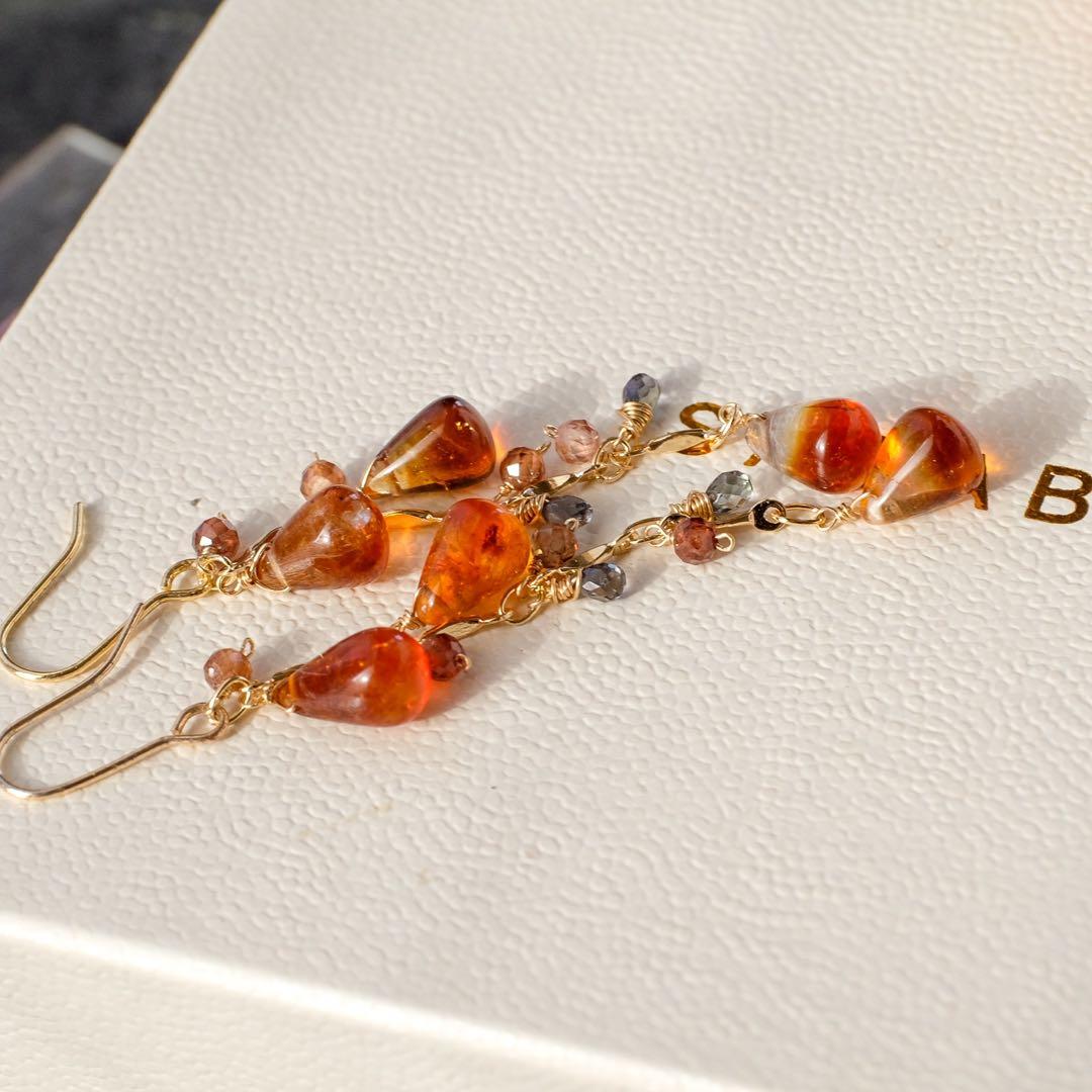 14kgfバイカラーシトリン・サファイアピアス/イヤリング