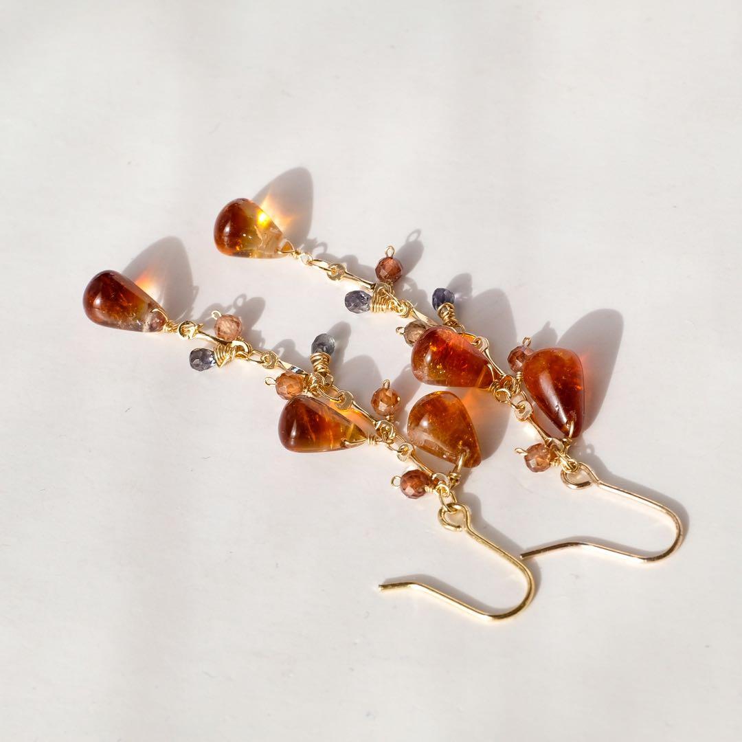 14kgfバイカラーシトリン・サファイアピアス/イヤリング