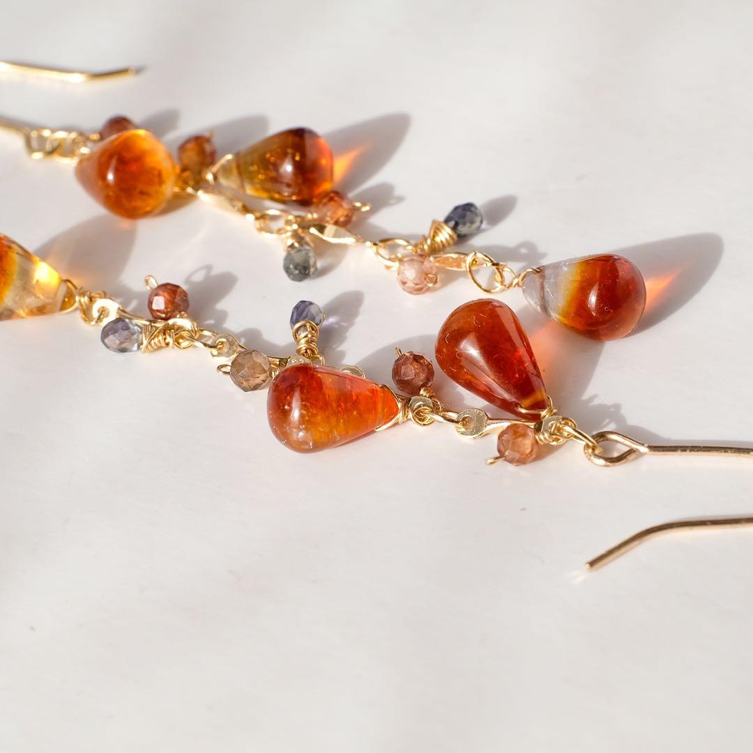 14kgfバイカラーシトリン・サファイアピアス/イヤリング