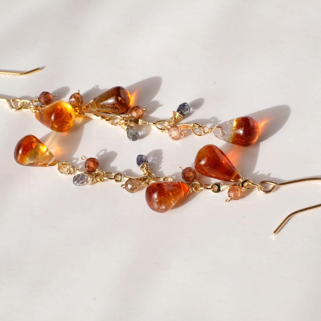 14kgfバイカラーシトリン・サファイアピアス/イヤリング