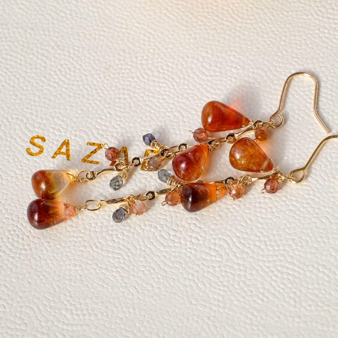 14kgfバイカラーシトリン・サファイアピアス/イヤリング