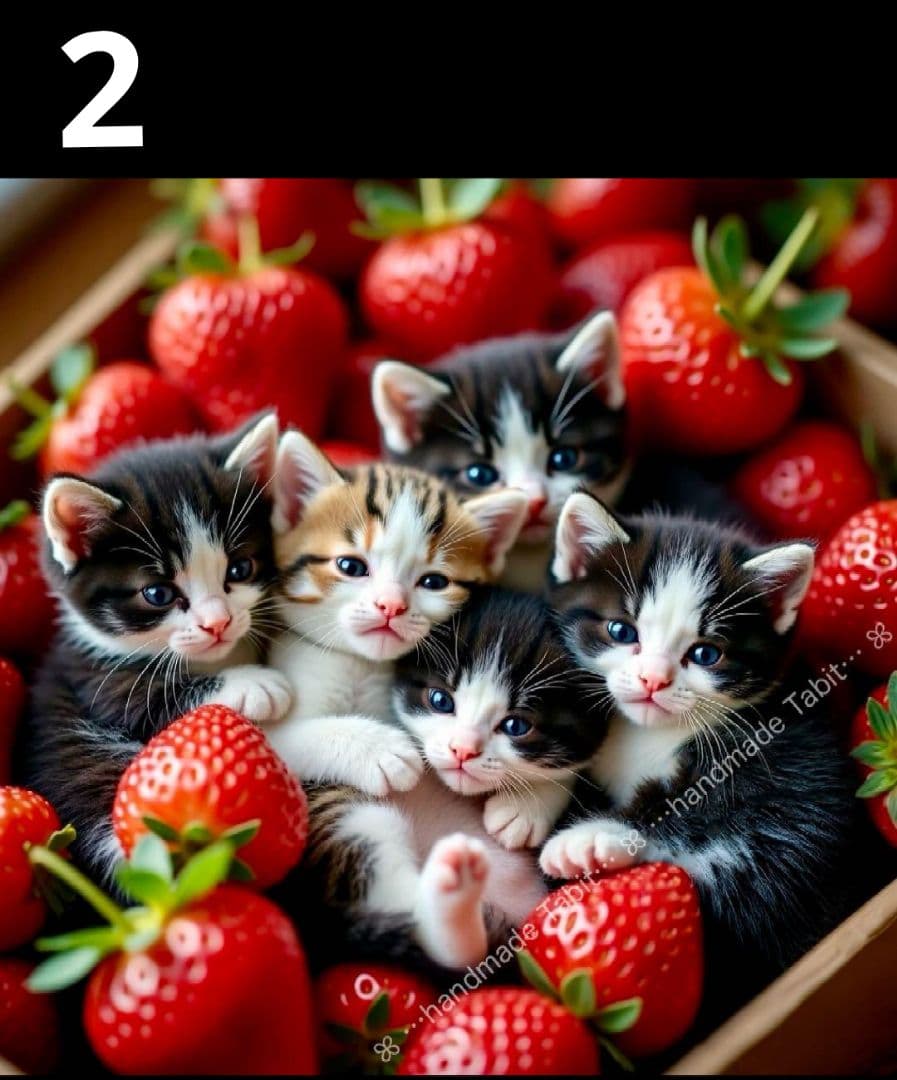 オーダーページ　ハンカチ　苺ねこちゃん柄　ハンドメイド2/11